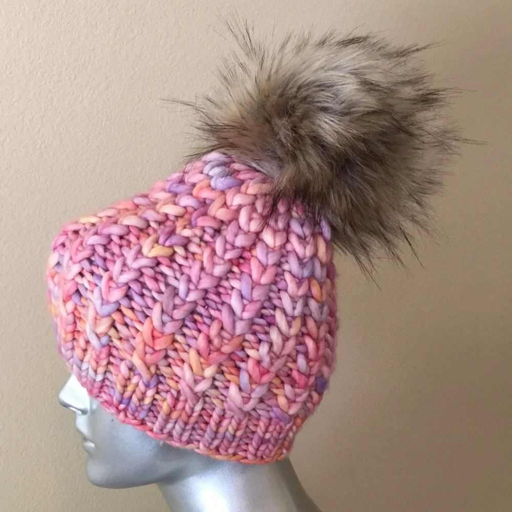 Hand knit Merino Wool Beanie Hat